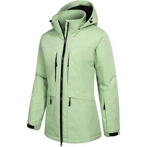 Women's Fair Green Ski Snow Jacket Coat Waterproof Hooded Snowboarding Winter